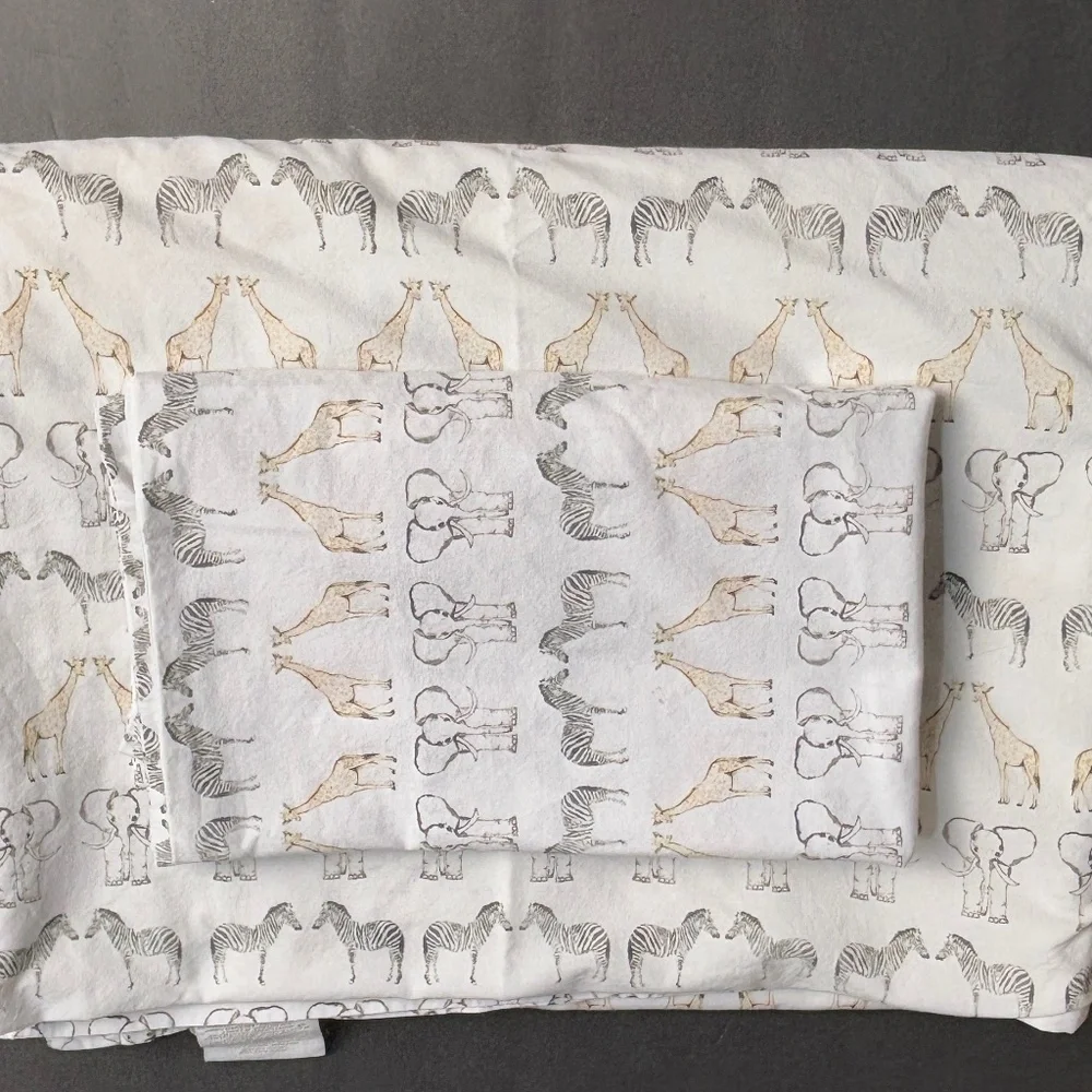 Restoration Hardware Baby Child Safari Crib Sheet Set + Toddler Pillow Case 3 Pc